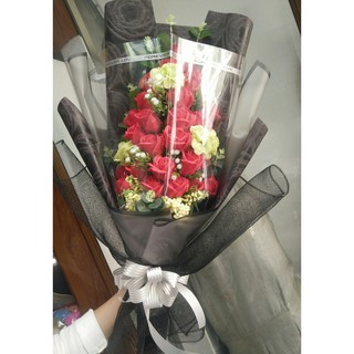 Hoa sáp đỏ 30 bông phối tú cầu sáp