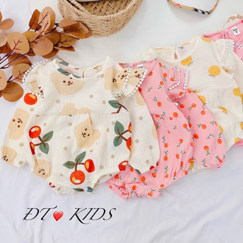 Body xô Muslin dễ thương cho bé gái diện Tết (6-16kg)