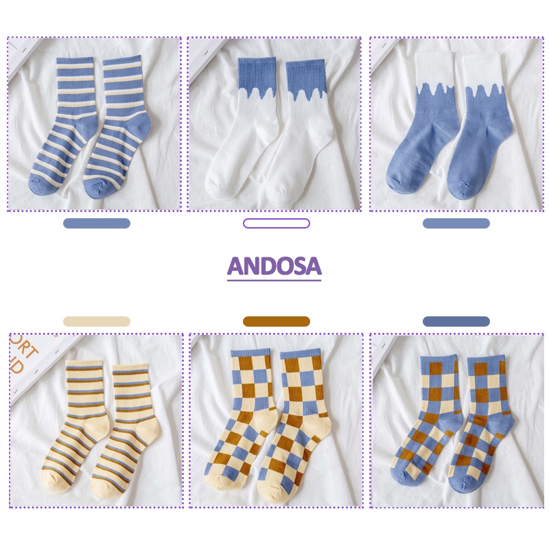 Tất vớ nam nữ cổ cao Hàn Quốc họa tiết vintage cute dễ thương cotton dày đẹp ANDOSA T08