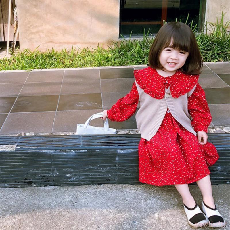 Đầm công chúa tay dài hoạ tiết chấm bi phong cách Hàn Quốc cho bé gái