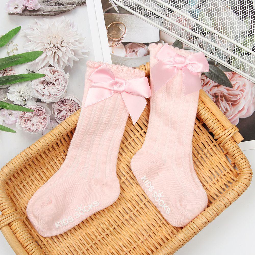Vớ Mềm Mại Màu Trơn Đính Nơ Thoáng Khí Cho Bé Sơ Sinh