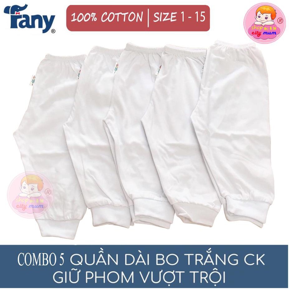 [Chất đẹp] Combo 5 Quần Dài Trắng Bo Cotton Hiệu Fany Cho Bé 0-10 tuổi Size 1-15