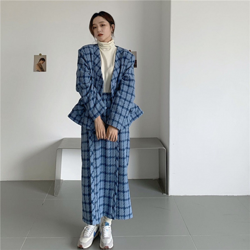 ANTUSONA.Set áo khoác vest + chân váy chữ A thời trang nữ tính 2023