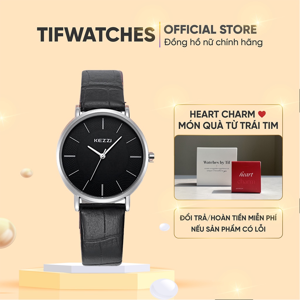 Đồng hồ nam nữ KEZZI CLASSIC dây da full black size 32/40mm - thanh mảnh và chống nước tốt