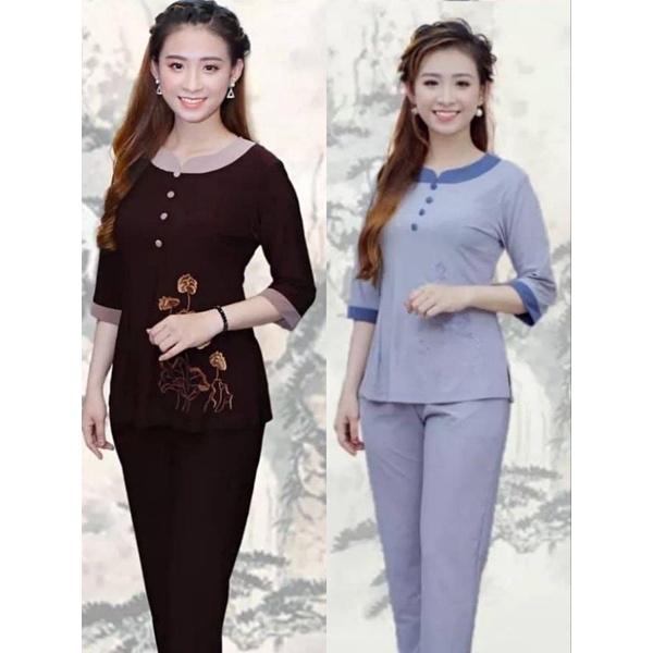 Bộ nữ đi chùa mẫu thun phối