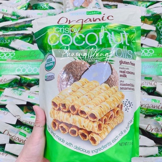 Bánh ống dừa Organic hữu cơ Crispy Coconut Rolls thơm ngon giòn tan chuẩn Mỹ bịch to 312g