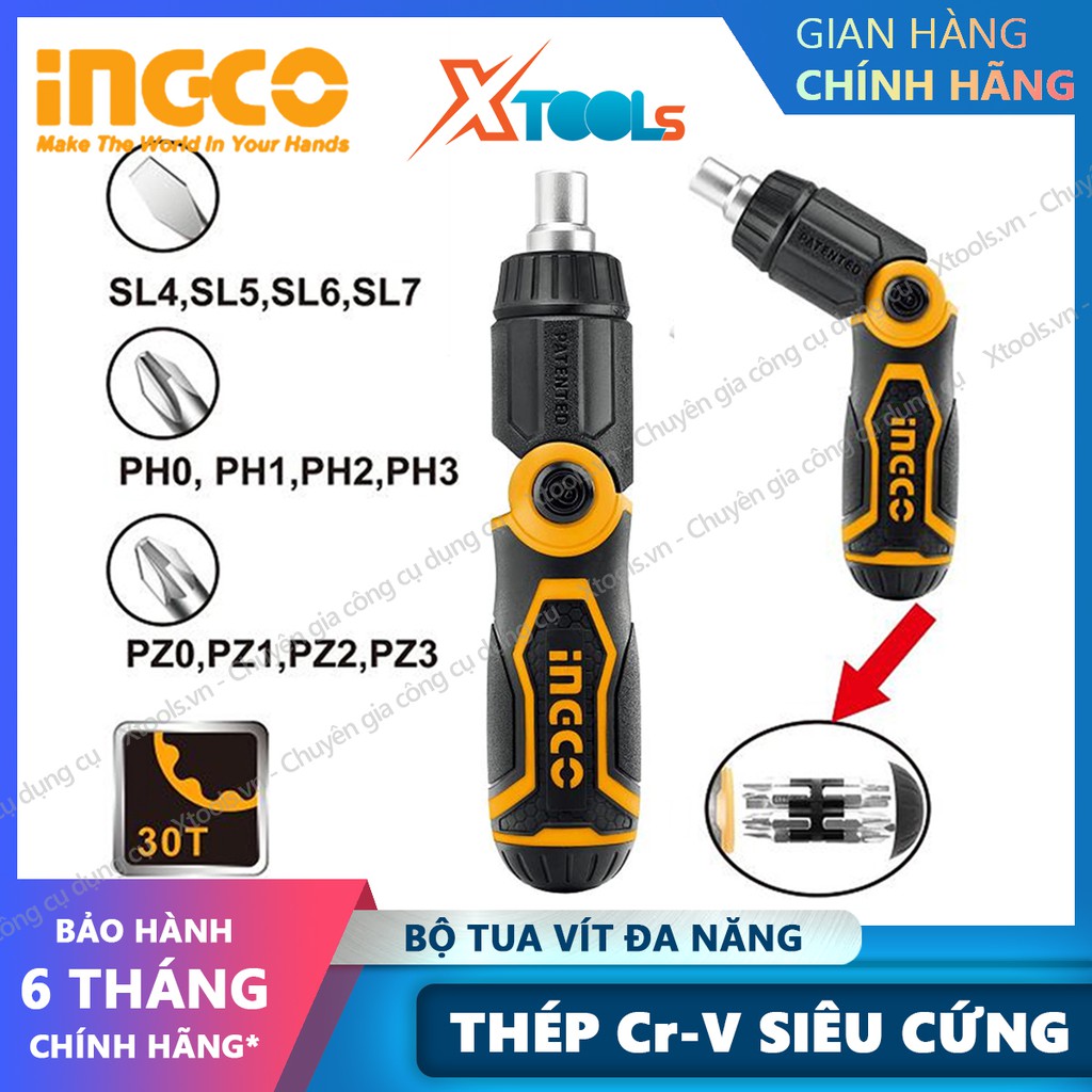 Bộ tua vít đa năng 13 chi tiết INGCO TOTAL đóng mở 2 chiều tự động, có nam châm sửa điện thoại máy tính, đầu dẹp và bake