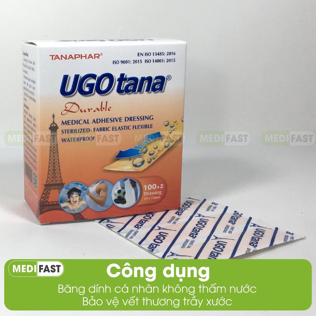 Băng dính cá nhân y tế UGOTANA – Hộp 102 miếng - Băng cá nhân số 1 tại Việt Nam băng vết thương nhỏ, đứt tay, xước chân