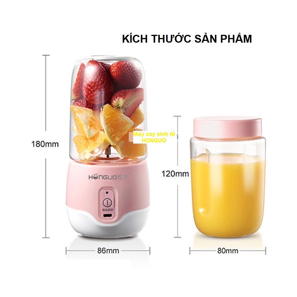 [300ml] Máy Xay Sinh Tố Mini 6 lưỡi dao, Máy Ép Trái Cây Cầm Tay Cao Cấp Honguo Sạc Pin