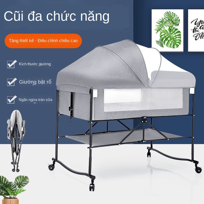 GhếNôi gấp nối giường lớn có thể điều chỉnh độ cao di chuyển Máy lắc sơ sinh động đa chức năng <