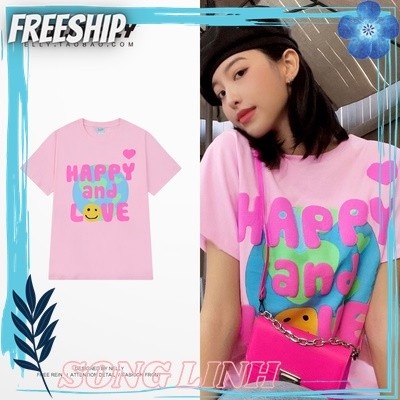 (CÓ SẴN) Áo thun cộc tay Nelly -Heybig mẫu HAPPY AND LOVE