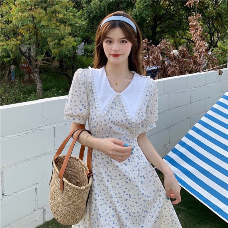 Váy hoa nhí cổ sen viền bèo dây thắt eo siêu tôn dáng VKE1978 Ulzzang style🌸 Hàng Quảng Châu