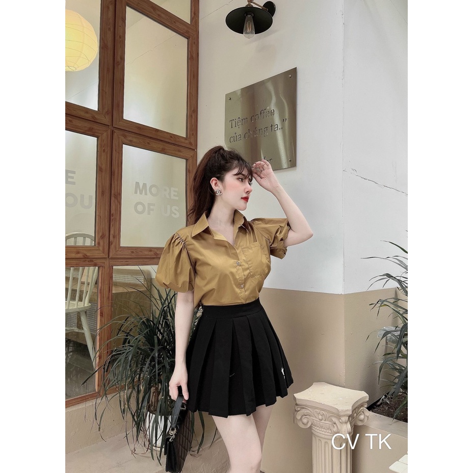 Áo sơ mi nữ tay bồng hàng thiết kế thời trang Banamo Fashion áo sơ mi cộc tay 3920 | BigBuy360 - bigbuy360.vn