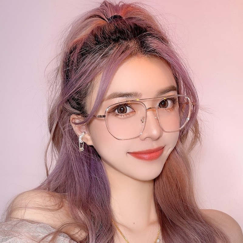 Mắt Kính Gọng Kim Loại Mỏng Tròng Phẳng Kiểu Bất Đối Xứng Chống Ánh Sáng Xanh Thời Trang Cổ Điển Cho Nam Và Nữ