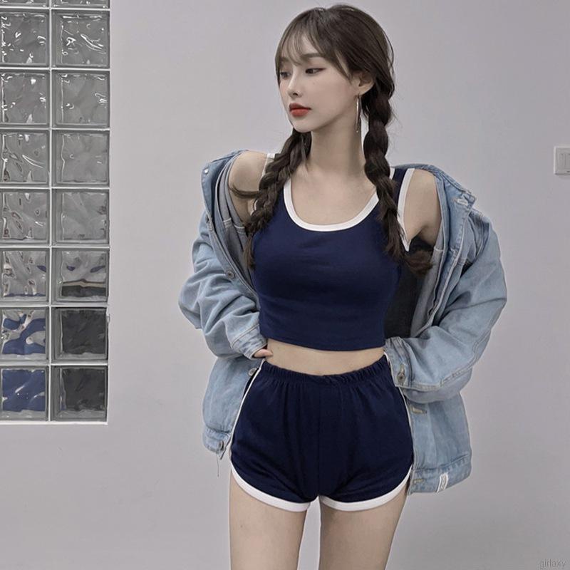 Bộ Đồ Thể Thao Áo Thun + Quần Short Màu Sắc Trơn Phong Cách Hàn Quốc Thời Trang Mùa Hè Cho Nữ