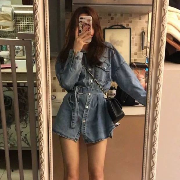 Đầm denim Hàn Quốc mới xuân thu năm 2021
