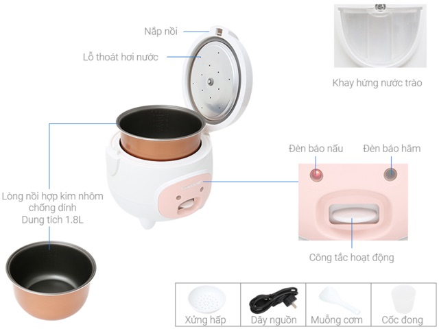 NỒI CƠM ĐIỆN 1.8L SUNHOUSE SHD8607W | BigBuy360 - bigbuy360.vn