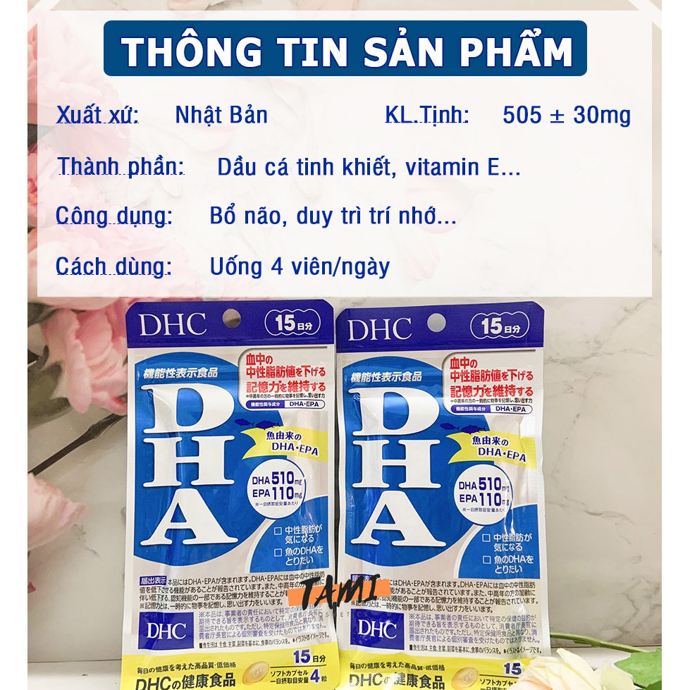 Viên uống bổ não DHC Nhật Bản bổ sung Omega 3, DHA, EPA phát triển não bộ thực phẩm chức năng gói 15 ngày TM-DHC-DHA15