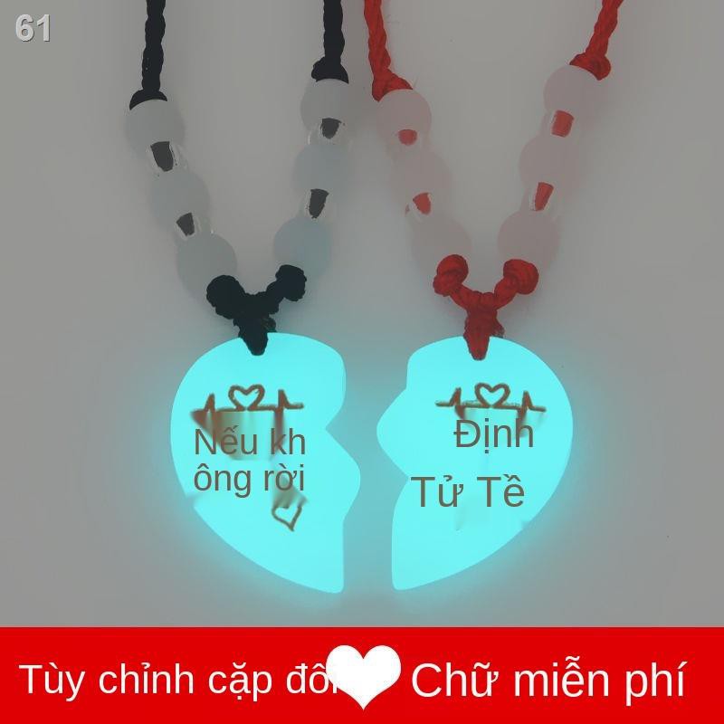 dây chuyền cặp đôi mặt đá dạ quang khắc chữ Trung Quốc quà tặng ngày lễ tình nhân cho bạn nam nữ, vợ chồngP