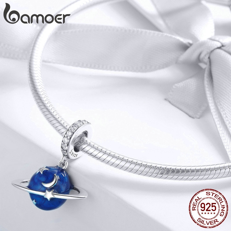 Hạt charm Bamoer hình hành tinh đính đá thiết kế sáng tạo