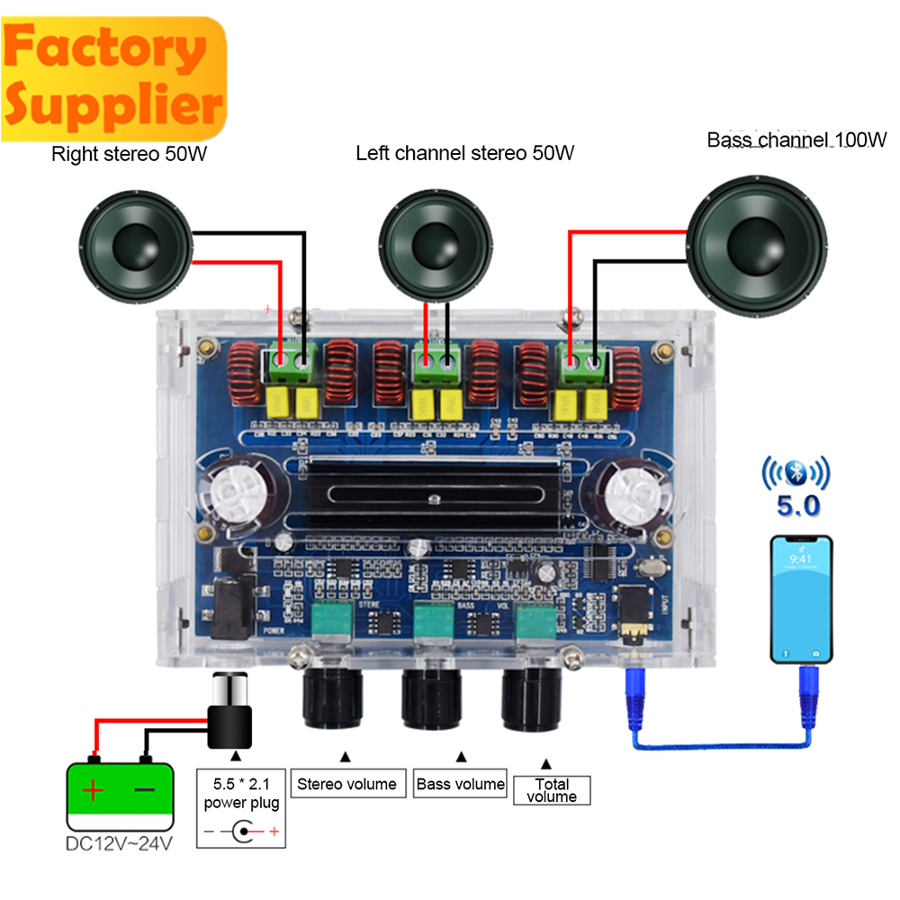 Bảng Mạch Khuếch Đại Âm Thanh Bluetooth 5.0 XH-A305 TPA3116D2 50wx2 + 100w 2.1