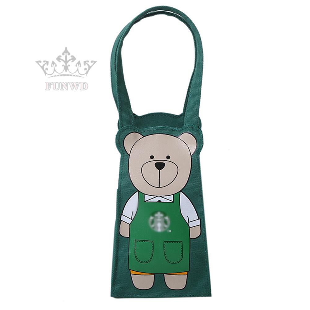 Starbucks Túi Tote Vải Canvas Đựng Bình Nước In Hình Gấu Dễ Thương