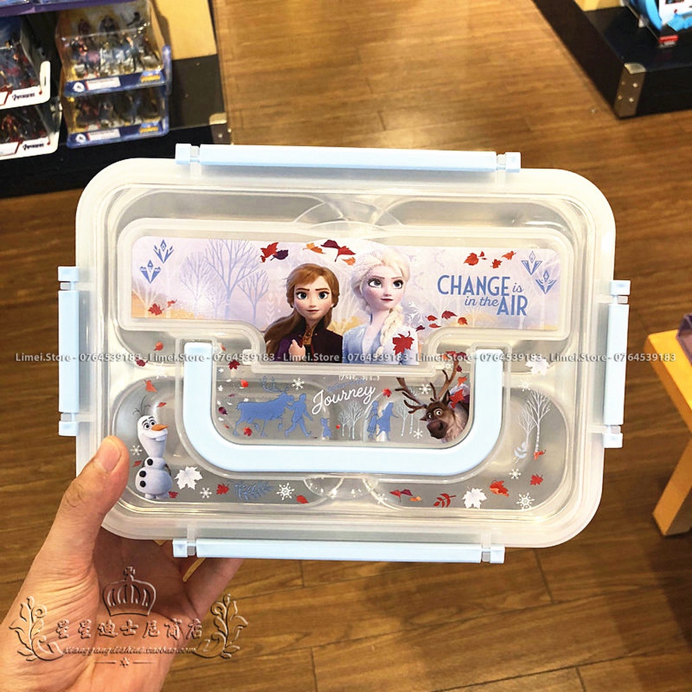 Hộp cơm , khay cơm ăn nhiều ngăn inox hình Frozen Car Mickey Minnie hàng xịn Disney