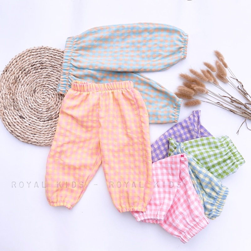 Quần dài cho bé chống muỗi nằm điều hòa chất thô kẻ caro