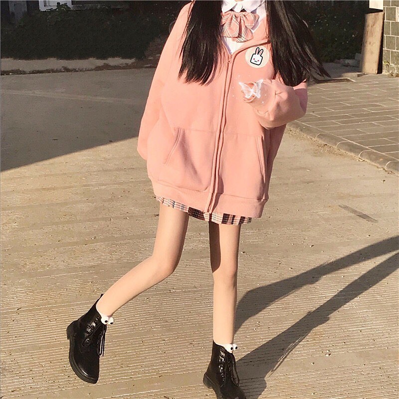 [ FREESHIP ] ÁO KHOÁC HOODIE NỈ NGOẠI NỮ UNISEX FORM RỘNG MÀU HỒNG CAO CẤP BABO THÊU MẶT THỎ ĐỦ SIZE SIÊU HOT-TH26 | BigBuy360 - bigbuy360.vn