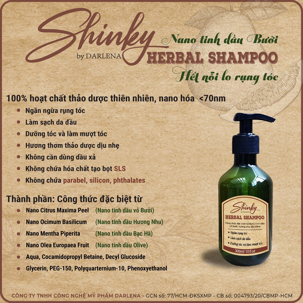 Dầu gội Nano Tinh Dầu Bưởi, Chống Rụng Tóc, Kích Thích Mọc Tóc, Shinky Herbal Shampoo chính hãng