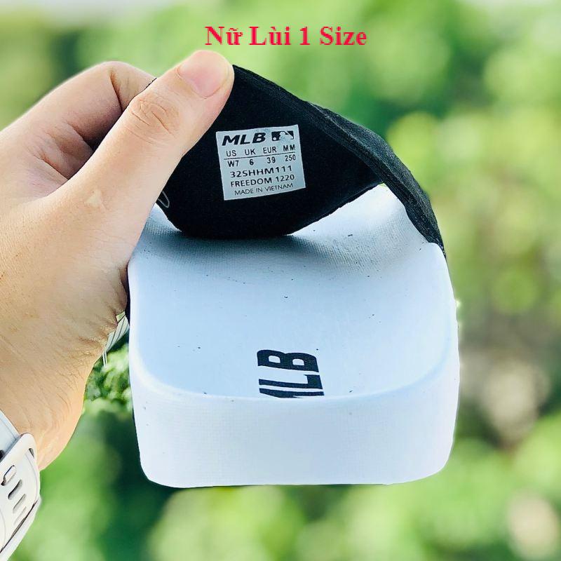 Dép unisex 𝐌𝐋𝐁 ❤️FREESHIP + Hộp❤️ dép mlb bóng chày quai ngang thể thao nữ in NY da lộn, đế ip bền, trắng-đen