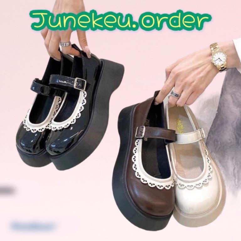 (ORDER) GIÀY LOLITA NỮ VINTAGE ULZZANG MŨI TO TRÒN ĐẾ DÀY BÁNH MỲ QUAI NGANG KÈM HOẠ TIẾT VẢI REN QUANH MIỆNG GIÀY :