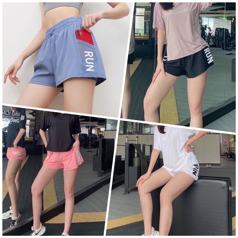 Quần shorts tập gym, chạy bộ nữ - quần đùi tập RUN 2 lớp