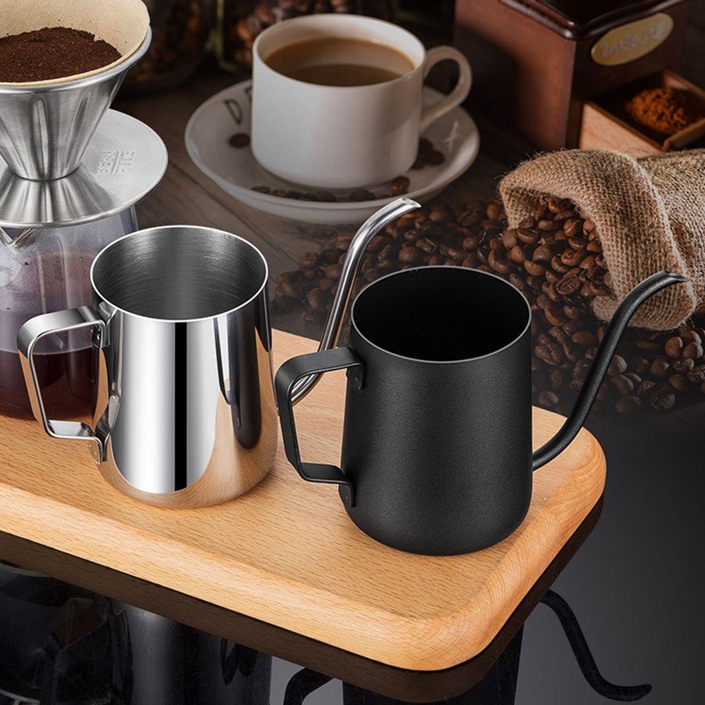 Bình Pha Cà Phê Bằng Thép Không Gỉ Cổ Ngỗng 350ml Có Tay Cầm Và Nắp Tre