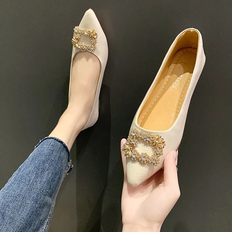 SWEETC Giày bệt nữ thời trang da mềm đế mềm mũi nhọn miệng nông cô dâu phù dâu giày cưới giày bệt