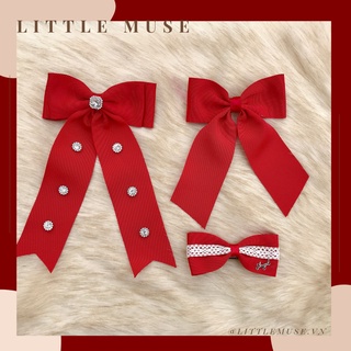 Kẹp tóc giáng sinh nơ đỏ đính đá LITTLE MUSE phụ kiện tết cho bạn gái