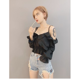 Áo tay dài rớt vai bèo xéo