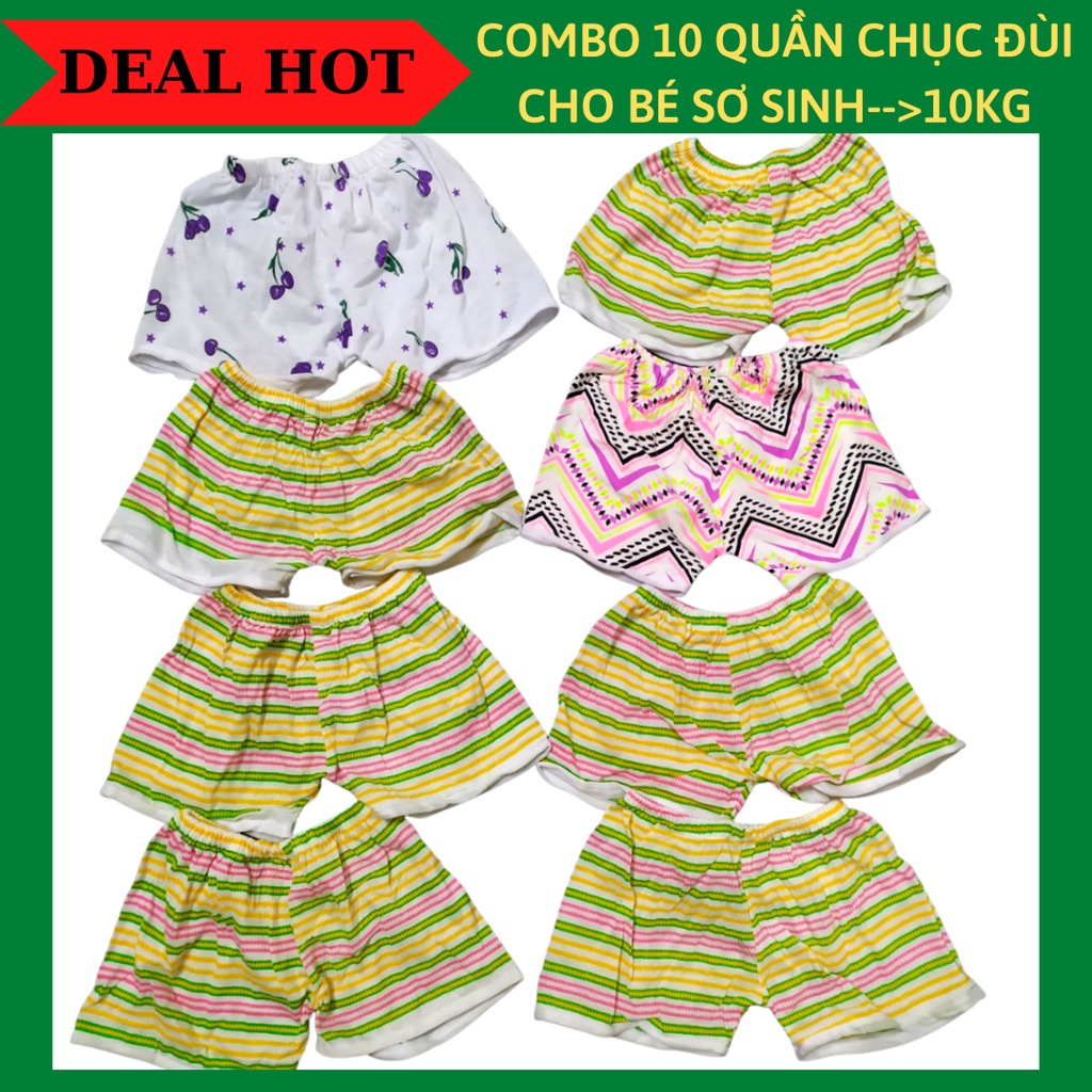 Sét 10 quần đùi chục chất cotton cho bé gái sơ sinh đến 15kg