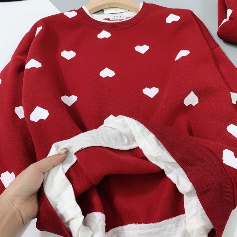 BÁN SỈ ÁO NỈ BÔNG ĐỎ TIM TRẮNG PHỐI BÈO GẤU NỮ | BigBuy360 - bigbuy360.vn