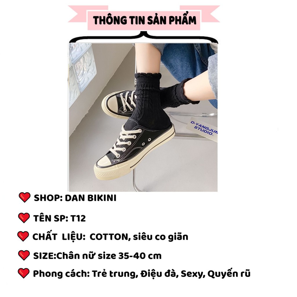 Tất Nữ Cổ Cao Tất dệt kim viền bèo được chọn màu mẫu T12
