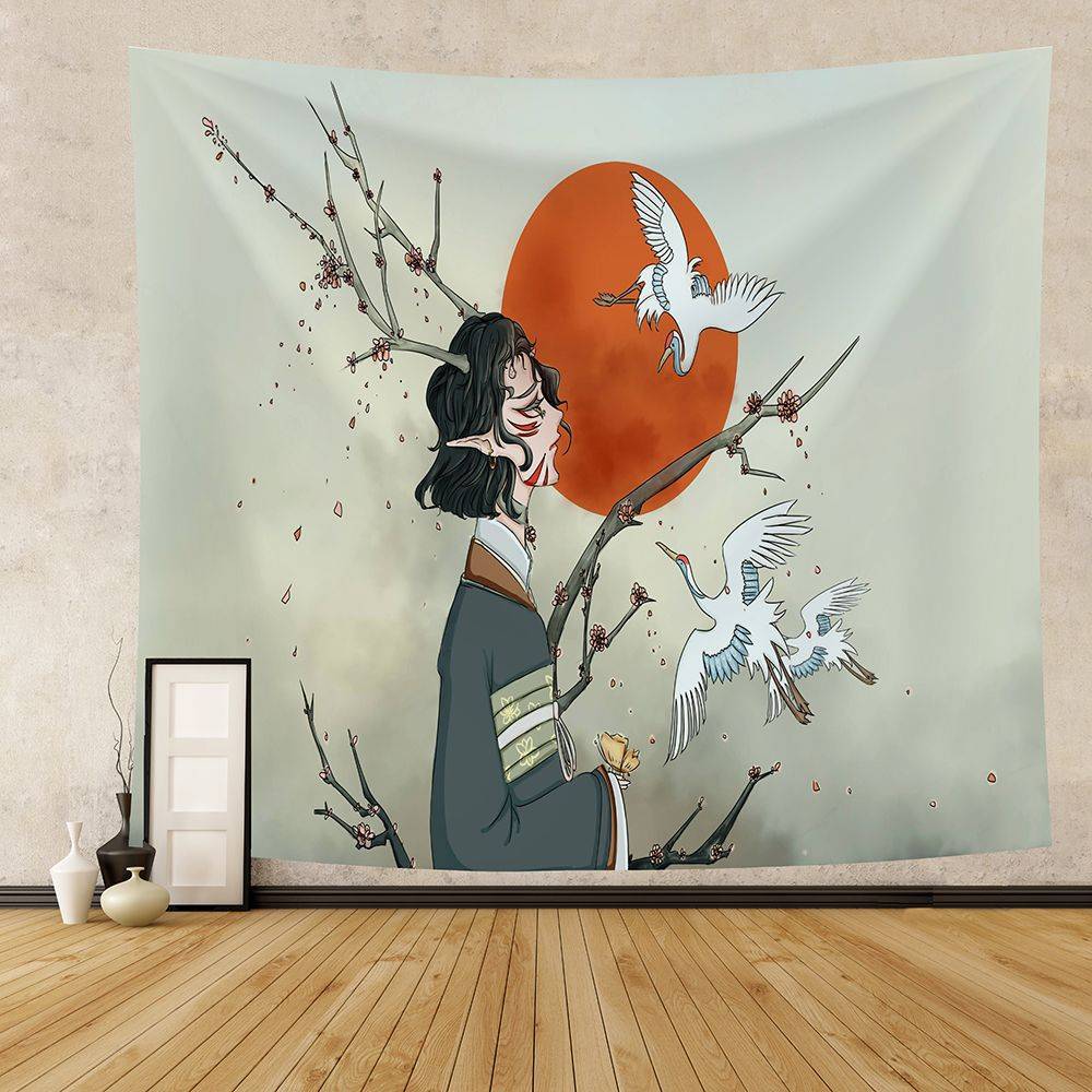 Thảm trang trí phong cách Nhật Bản  vải nền  Nhật Bản loạt giấy dán tường Kanagawa lướt ván nền vải phòng khách thảm trang trí tường nền vải phòng ngủ thảm đầu giường trang trí tường vải cho thuê phòng ngủ