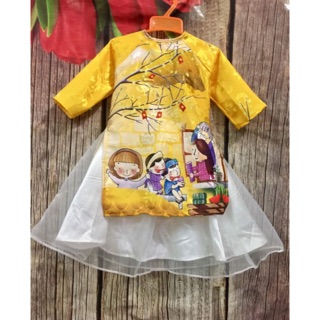 Set áo dài gấm cách tân cho bé gái