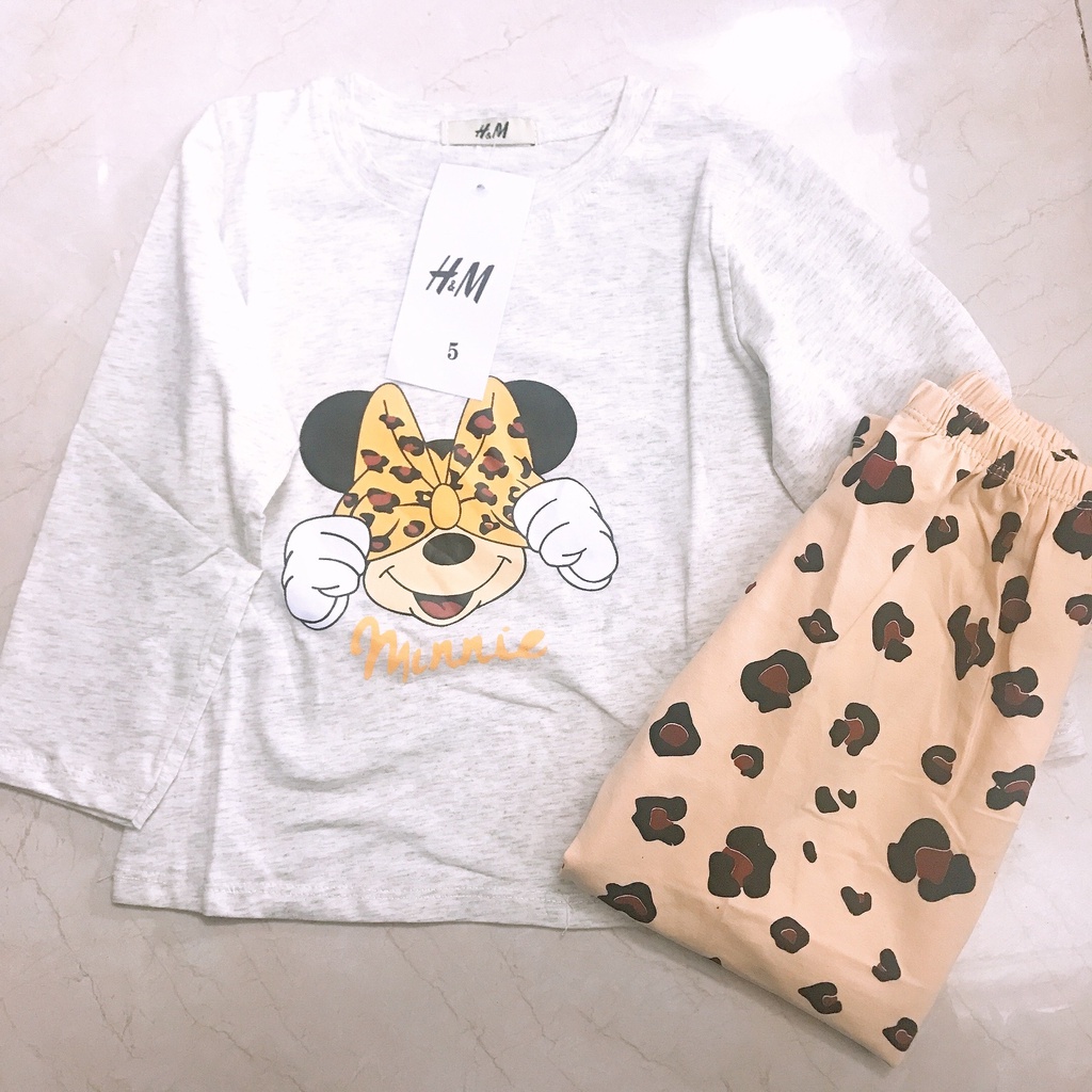 Bộ dài tay cho bé gái chất vải cotton mềm mại in hình Minnie dễ thương