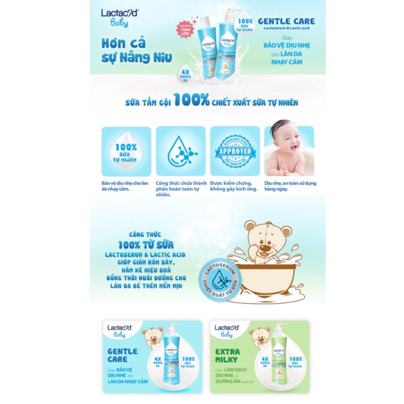 Sữa tắm gội Lactacyd BB/ Milky Dịu Nhẹ và Dưỡng Ẩm An Toàn Cho Trẻ Sơ Sinh 250ml