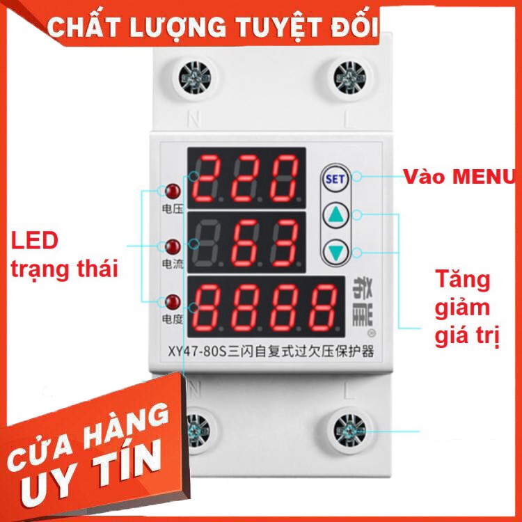 Bảo vệ mất trung tính cao cấp hiển thị Vôn - Ampe- Công tơ