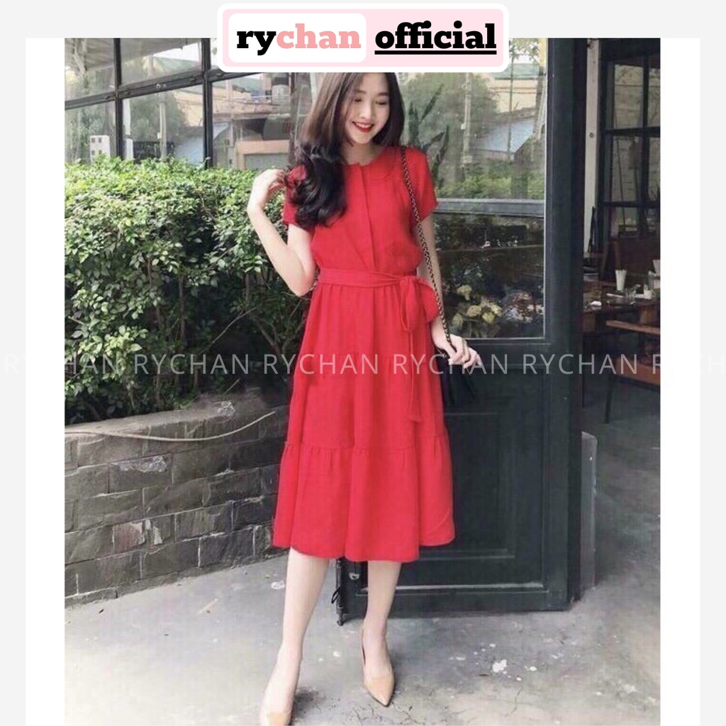 DX613 - Đầm Xòe Cột Eo 3 Tầng 2 Màu Trắng Đỏ