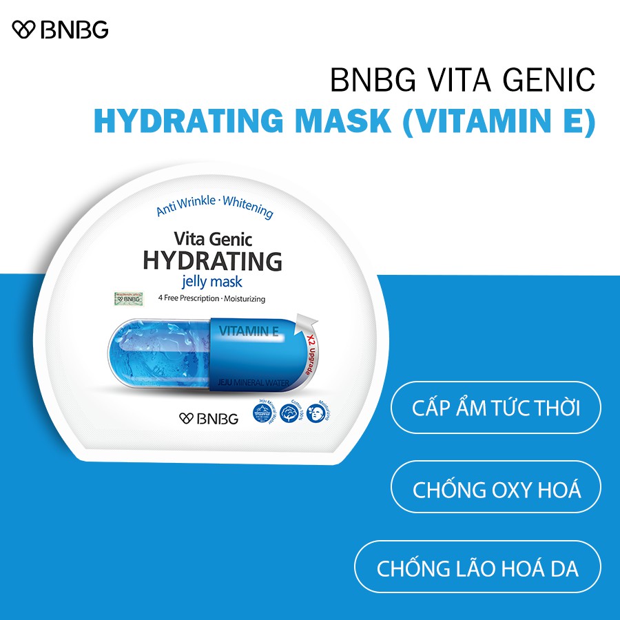 Combo 5 Mặt nạ giấy cấp nước dưỡng ẩm da mềm mượt, căng bóng BNBG Vita Genic Hydrating Jelly Mask (Vitamin E) 30ml x 5