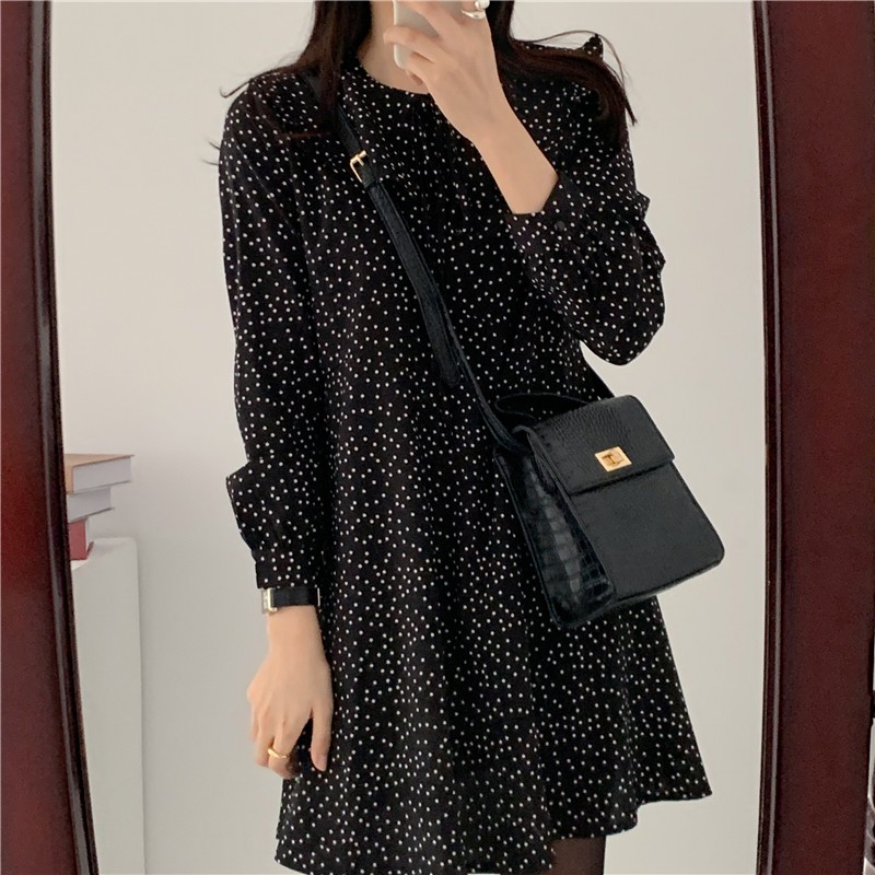 Lô hàng xuất xưởng¤NEW Đầm Midi Dài Tay Họa Tiết Chấm Bi Xinh Xắn Dành Cho Nữ