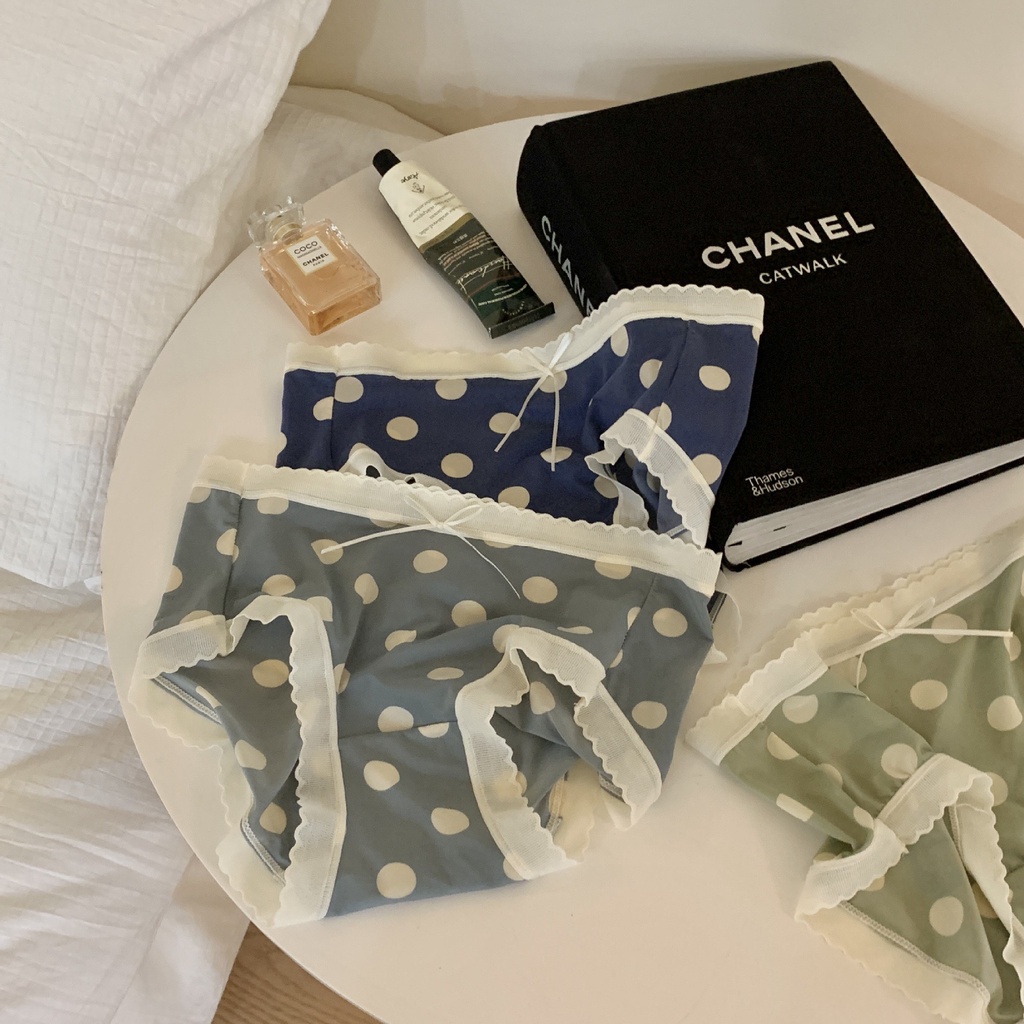 Quần lót nữ su lụa cao cấp mẫu chấm bi viền ren siêu mềm mát Lady 1482