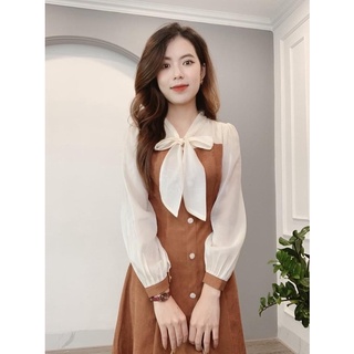 Đầm nhung tăm cổ nơ